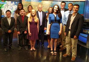MBA board member and WCVB President and General Manager Bill Fine (center) with the 2016-17 MBA Scholarship winners.