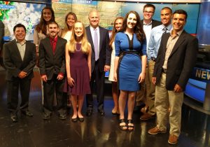 MBA board member and WCVB President and General Manager Bill Fine (center) with the 2016-17 MBA Scholarship winners.